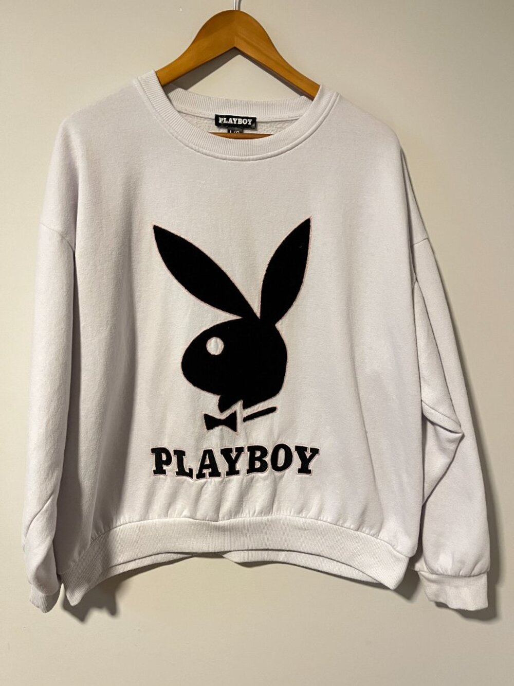 Playboy Bunny Head White Logo Crewneck Sweatshirt Oversized Short Womens Large